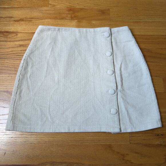 Lulus Katherina Beige Button-Front Corduroy Mini Skirt Asymmetrical Size S - Picture 2 of 8